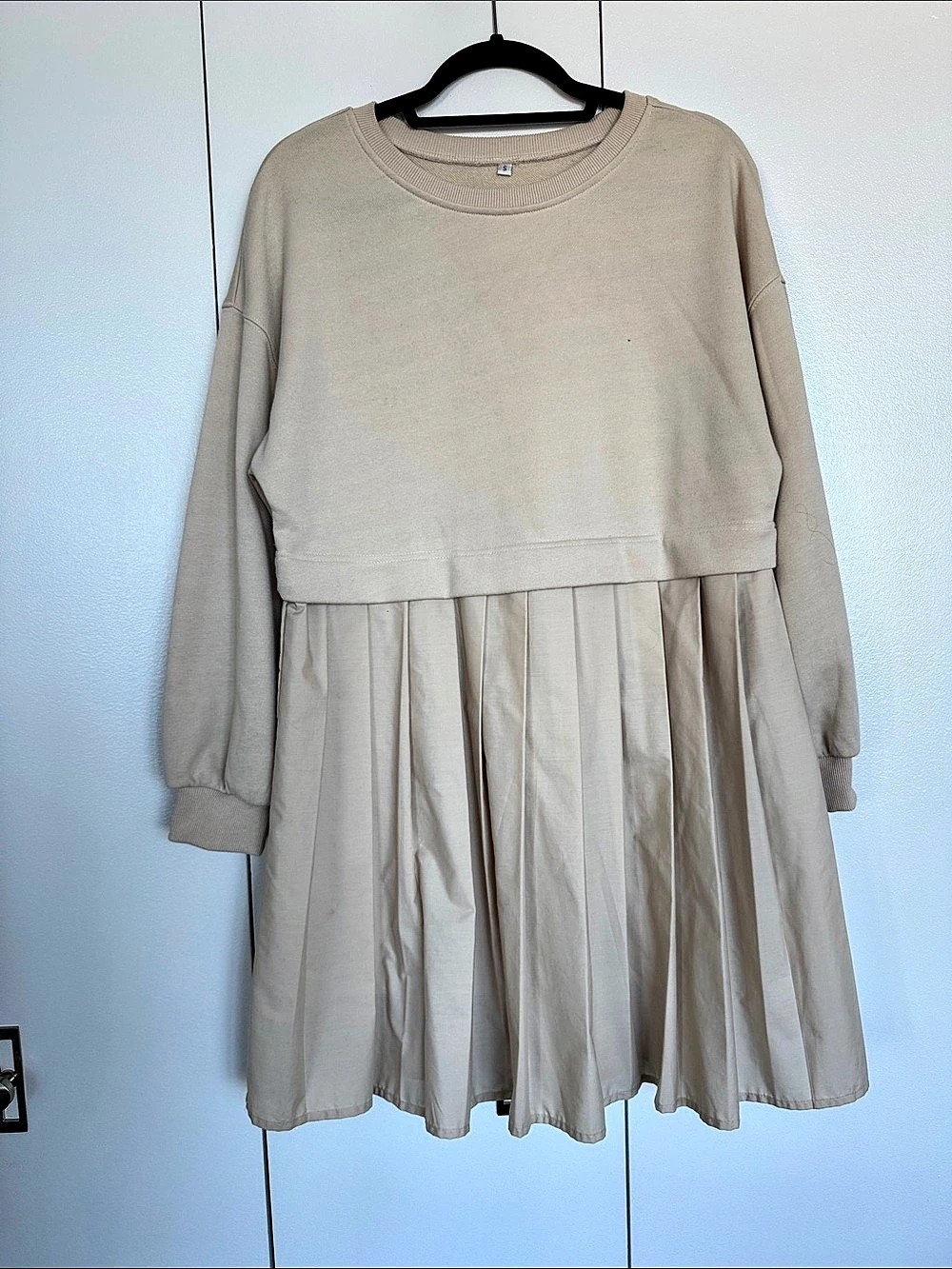 Beige Long Sleeve Mini Dress